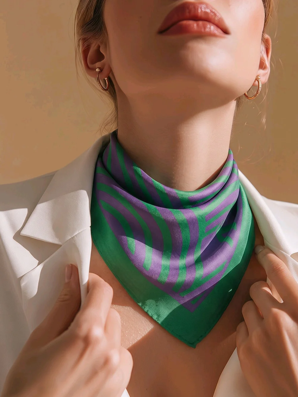 Kurt Geiger Green & Purple Geometric Silk Neck Scarf